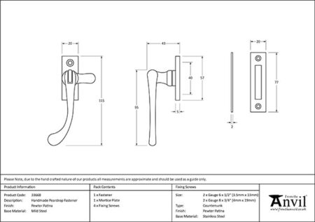 Pewter Handmade Peardrop Fastener | 33668 - Image 2