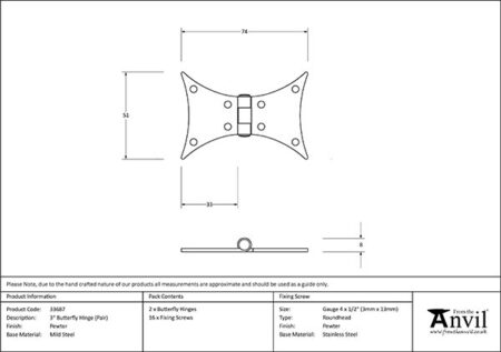 Pewter 3" Butterfly Hinge (pair) | 33687 - Image 2