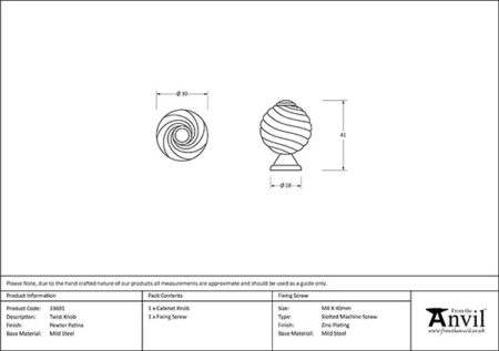 Pewter Twist Cabinet Knob | 33691 - Image 2