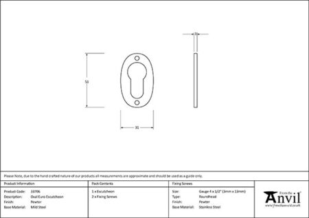 Pewter Oval Euro Escutcheon | 33706 - Image 2