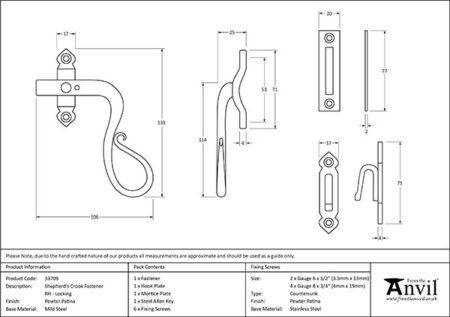 Pewter Locking Shepherd's Crook Fastener - RH | 33709 - Image 2