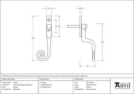 Pewter 16mm Monkeytail Espag - LH | 33714 - Image 2