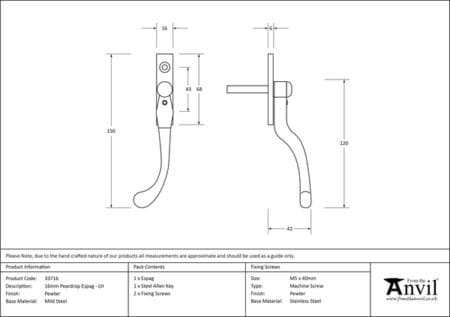 Pewter 16mm Peardrop Espag - LH | 33716 - Image 2