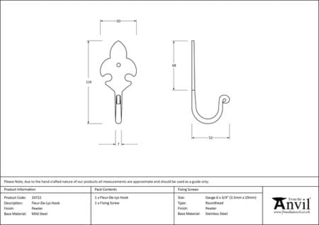 Pewter Fleur-De-Lys Coat Hook | 33722 - Image 2