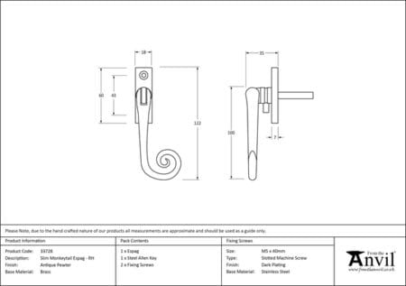 Antique Pewter Slim Monkeytail Espag - RH | 33728 - Image 2