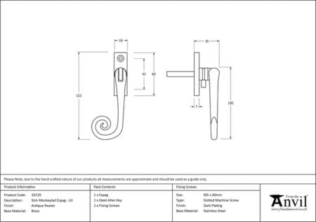 Antique Pewter Slim Monkeytail Espag - LH | 33729 - Image 2