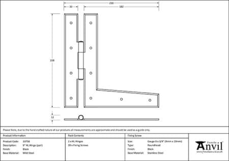 Black 9" HL Hinge (pair) | 33758 - Image 2