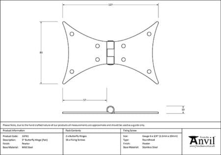 Pewter 5" Butterfly Hinge (pair) | 33761 - Image 2