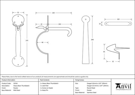 Pewter Heavy Bean Thumblatch | 33763 - Image 2