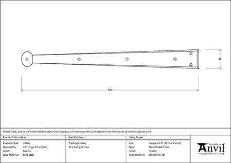 Pewter 18" Penny End Hinge Front (pair) | 33786 - Image 2