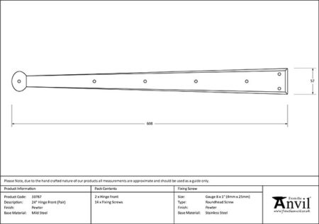 Pewter 24" Penny End Hinge Front (pair) | 33787 - Image 2
