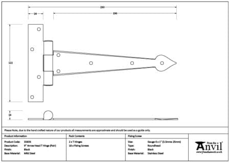 Black 9" Arrow Head T Hinge (pair) | 33806 - Image 2