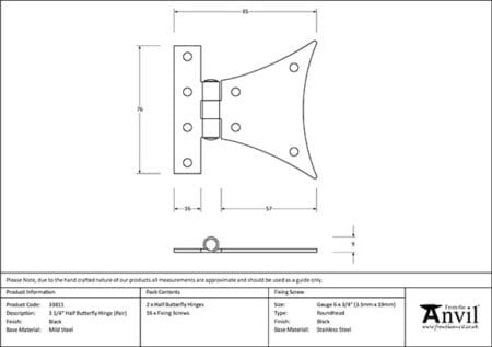 Black 3¼" Half Butterfly Hinge (pair) | 33811 - Image 2