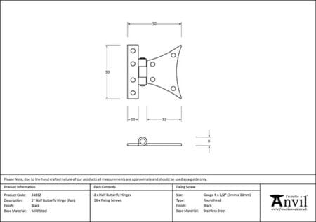 Black 2" Half Butterfly Hinge (pair) | 33812 - Image 2