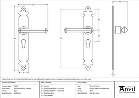 Black Tudor Lever Euro Lock Set | 33827 - Image 2
