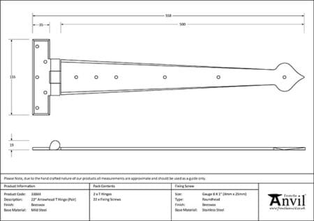 Beeswax 22" Arrow Head T Hinge (pair) | 33844 - Image 2