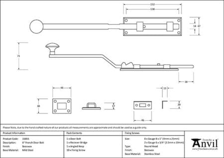 Beeswax 6" French Door Bolt | 33855 - Image 2