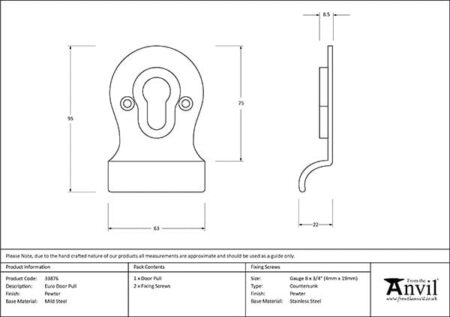 From the Anvil Euro Door Pull - Pewter Patina - Image 2
