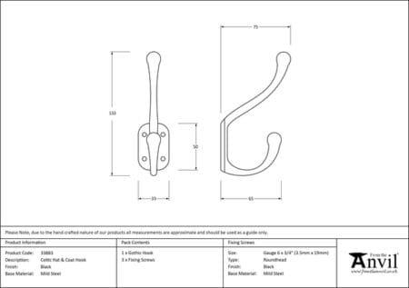 Black Celtic Hat & Coat Hook | 33883 - Image 2