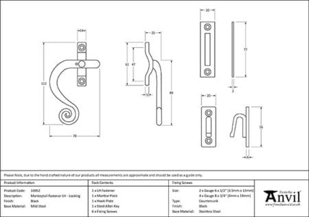 Black Locking Monkeytail Fastener - LH | 33952 - Image 2