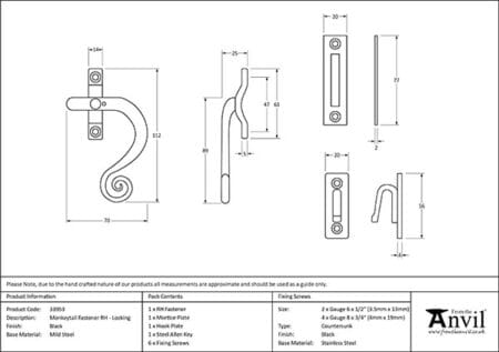 Black Locking Monkeytail Fastener - RH | 33953 - Image 2
