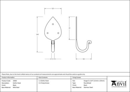 Black Gothic Coat Hook | 33963 - Image 2