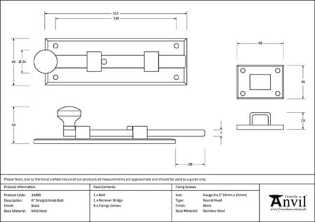 Black 6" Straight Knob Bolt | 33980 - Image 2