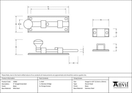Black 4" Straight Knob Bolt | 33982 - Image 2