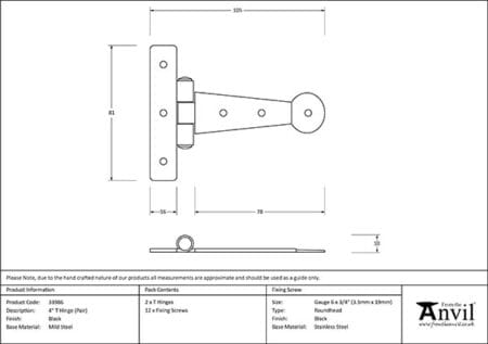 Black 4" Penny End T Hinge (pair) | 33986 - Image 2