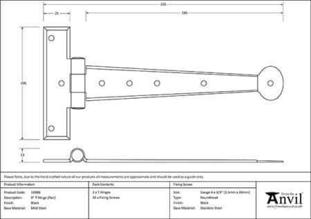 Black 9" Penny End T Hinge (pair) | 33988 - Image 2
