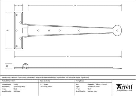 Black 15" Penny End T Hinge (pair) | 33990 - Image 2
