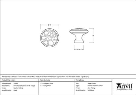 Black Hammered Cabinet Knob - Large | 33993 - Image 2