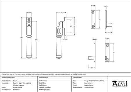 Pewter Locking Night-Vent Regency Fastener | 45137 - Image 2