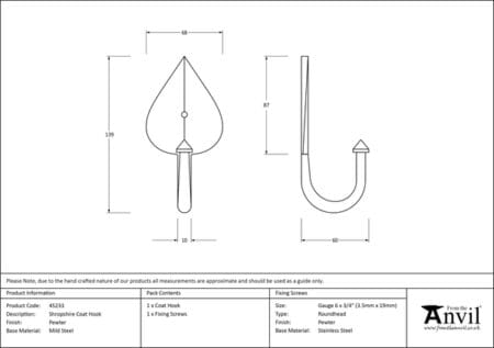 Pewter Shropshire Coat Hook | 45233 - Image 2