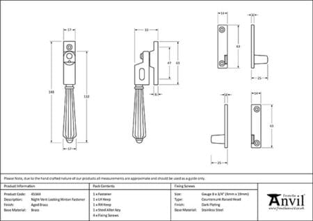 Aged Brass Night-Vent Locking Hinton Fastener | 45344 - Image 2