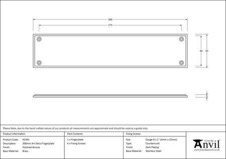 Polished Bronze 300mm Art Deco Fingerplate | 45393 - Image 2