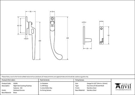 Polished Chrome Night-Vent Locking Peardrop Fastener - RH | 45395 - Image 2