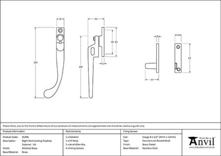Polished Brass Night-Vent Locking Peardrop Fastener - LH | 45396 - Image 2