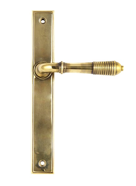 Aged Brass Reeded Slimline Lever Latch Set | 45419