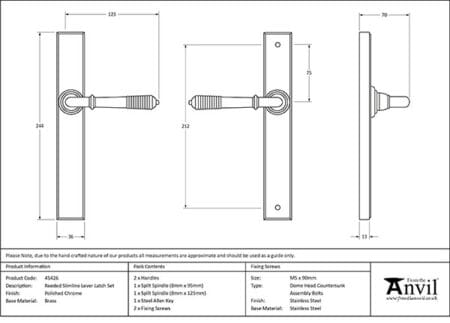 Polished Chrome Reeded Slimline Lever Latch Set | 45426 - Image 2