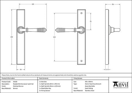 Polished Bronze Reeded Slimline Lever Latch Set | 45428 - Image 2