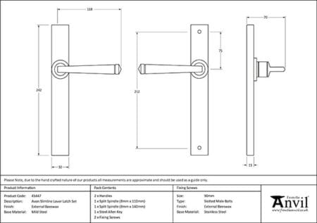 External Beeswax Avon Slimline Lever Latch Set | 45447 - Image 2