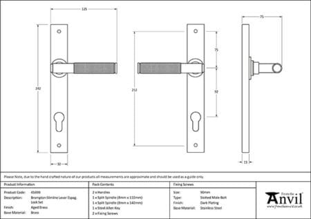 Aged Brass Brompton Slimline Lever Espag. Lock Set | 45499 - Image 2