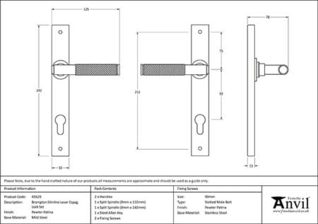 Pewter Brompton Slimline Lever Espag. Lock Set | 45529 - Image 2