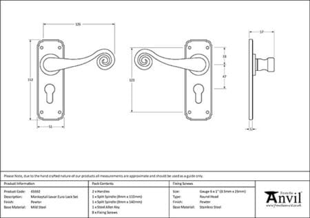 Pewter Monkeytail Lever Euro Lock Set | 45592 - Image 2