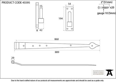 External Beeswax 35" Hook & Band Hinge - Cranked (pair) | 45595 - Image 2
