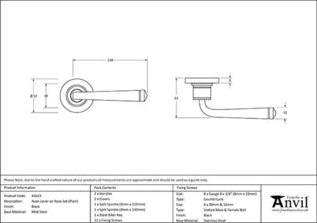 Black Avon Round Lever on Rose Set (Plain) | 45623 - Image 2