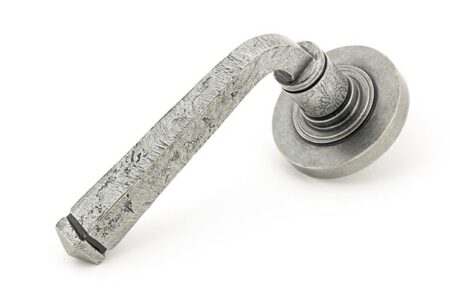 Pewter Avon Round Lever on Rose Set (Plain) | 45631