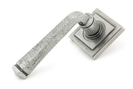 Pewter Avon Round Lever on Rose Set (Square) | 45634
