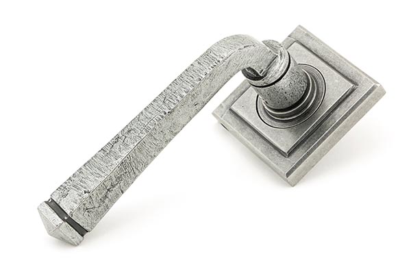 Pewter Avon Round Lever on Rose Set (Square) | 45634